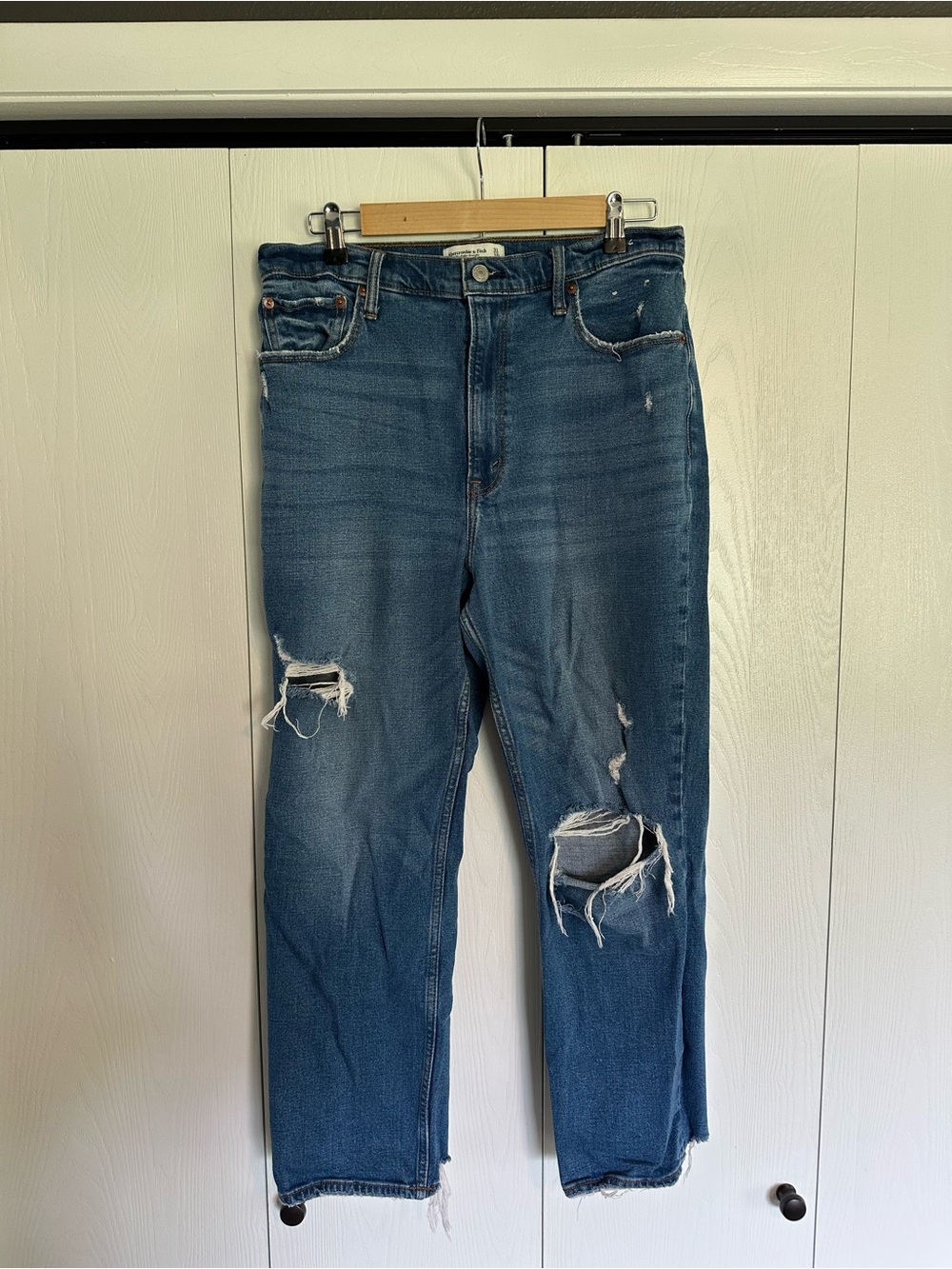 Abercrombie Blue Ultra High Rise Ankle Straight Curve Love Jeans